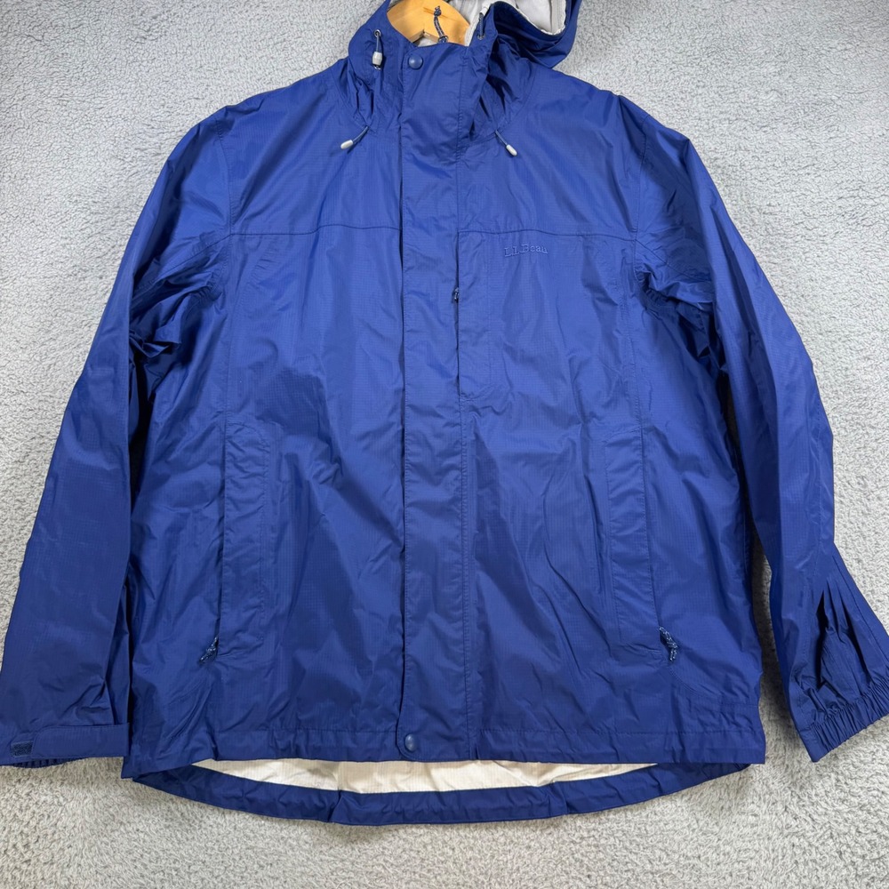 LL Bean Men's Blue Lightweight Hooded Rain Jacket Size L Full Zip